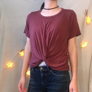 Gaze Brown Twist Knot Front Crop Tee
